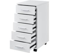 [en.casa] Caisson à Roulettes Mobile avec 5 Tiroirs en MDF 63 x 33 x 38 cm Blanc Blanc G