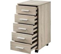 [en.casa] Caisson à Roulettes Mobile avec 5 Tiroirs en MDF 63 x 33 x 38 cm Chêne Chêne G