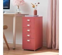 [en.casa] Caisson de Bureau 5 Tiroirs Meuble de Rangement Roulant Organisateur pour Documents Dossiers avec Porte-Étiquettes Fournitures de Bureau Robuste Moderne Acier 69 x 28 x 41 cm Rouge Pastèque