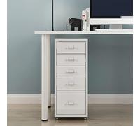 [en.casa] Caisson de Bureau à 5 Tiroirs Meuble de Rangement Roulant Organisateur pour Documents Dossiers avec Porte-Étiquettes Fournitures de Bureau Robuste Moderne Acier 69 x 28 x 41 cm Blanc