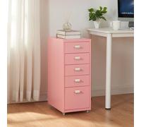 [en.casa] Caisson de Bureau à 5 Tiroirs Meuble de Rangement Roulant Organisateur pour Documents Dossiers avec Porte-Étiquettes Fournitures de Bureau Robuste Moderne Acier 69 x 28 x 41 cm Rose