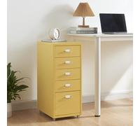 [en.casa] Caisson de Bureau à 5 Tiroirs Meuble de Rangement Roulant Organisateur pour Documents Dossiers avec Porte-Étiquettes Fournitures de Bureau Robuste Moderne Acier 69 x 28 x 41 cm Jaune