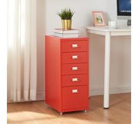 [en.casa] Caisson de Bureau à 5 Tiroirs Meuble de Rangement Roulant Organisateur pour Documents Dossiers avec Porte-Étiquettes Fournitures de Bureau Robuste Moderne Acier 69 x 28 x 41 cm Rouge