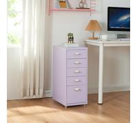 [en.casa] Caisson de Bureau à 5 Tiroirs Meuble de Rangement Roulant Organisateur pour Documents Dossiers avec Porte-Étiquettes Fournitures de Bureau Robuste Moderne Acier 69 x 28 x 41 cm Violet