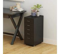 [en.casa] Caisson de Bureau à 5 Tiroirs Meuble de Rangement Roulant Organisateur pour Documents Dossiers avec Porte-Étiquettes Fournitures de Bureau Robuste Moderne Acier 69 x 28 x 41 cm Noir
