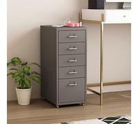 [en.casa] Caisson de Bureau à 5 Tiroirs Meuble de Rangement Roulant Organisateur pour Documents Dossiers avec Porte-Étiquettes Fournitures de Bureau Robuste Moderne Acier 69 x 28 x 41 cm Gris