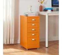 [en.casa] Caisson de Bureau à 5 Tiroirs Meuble de Rangement Roulant Organisateur pour Documents Dossiers avec Porte-Étiquettes Fournitures de Bureau Robuste Moderne Acier 69 x 28 x 41 cm Orange