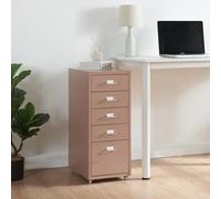 [en.casa] Caisson de Bureau à 5 Tiroirs Meuble de Rangement Roulant Organisateur pour Documents Dossiers avec Porte-Étiquettes Fournitures de Bureau Robuste Moderne Acier 69 x 28 x 41 cm Marron Clair