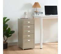 [en.casa] Caisson de Bureau à 5 Tiroirs Meuble de Rangement Roulant Organisateur pour Documents Dossiers avec Porte-Étiquettes Fournitures de Bureau Robuste Moderne Acier 69 x 28 x 41 cm Camel