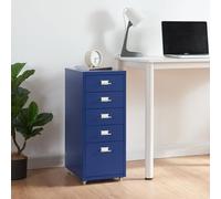 [en.casa] Caisson de Bureau à 5 Tiroirs Meuble de Rangement Roulant Organisateur pour Documents Dossiers avec Porte-Étiquettes Fournitures de Bureau Robuste Moderne Acier 69 x 28 x 41 cm Bleu
