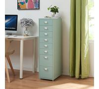 [en.casa] Caisson de Bureau à 8 Tiroirs Meuble de Rangement Roulant Organisateur pour Documents Dossiers avec Porte-Étiquettes Fournitures de Bureau Robuste Moderne Acier 109 x 28 x 41 cm Vert Menthe