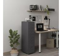 [en.casa] Caisson de Bureau à 8 Tiroirs Meuble de Rangement Roulant Organisateur pour Documents Dossiers avec Porte-Étiquettes Fournitures de Bureau Robuste Moderne Acier 109 x 28 x 41 cm Gris Foncé