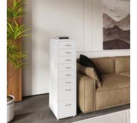 [en.casa] Caisson de Bureau à 8 Tiroirs Meuble de Rangement Roulant Organisateur pour Documents Dossiers avec Porte-Étiquettes Fournitures de Bureau Robuste Moderne Acier 109 x 28 x 41 cm Blanc