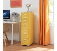 [en.casa] Caisson de Bureau à 8 Tiroirs Meuble de Rangement Roulant Organisateur pour Documents Dossiers avec Porte-Étiquettes Fournitures de Bureau Robuste Moderne Acier 109 x 28 x 41 cm Jaune