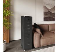 [en.casa] Caisson de Bureau à 8 Tiroirs Meuble de Rangement Roulant Organisateur pour Documents Dossiers avec Porte-Étiquettes Fournitures de Bureau Robuste Moderne Acier 109 x 28 x 41 cm Noir