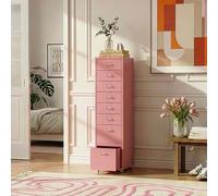 [en.casa] Caisson de Bureau à 8 Tiroirs Meuble de Rangement Roulant Organisateur pour Documents Dossiers avec Porte-Étiquettes Fournitures de Bureau Robuste Moderne Acier 109 x 28 x 41 cm Rose