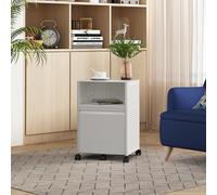 [en.casa] Caisson de Bureau à roulettes avec Grand Tiroir et Compartiment Ouvert Armoire Métallique Meuble de Rangement Stockage Documents Ustensiles Acier 54 x 40 x 36 cm Blanc