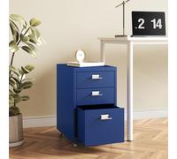 [en.casa] Caisson de Bureau Métallique à 3 Tiroirs Meuble de Rangement sur roulettes Casier Organisateur Moderne avec Porte-Étiquettes pour Dossiers Bureau Acier 48 x 28 x 41 cm Bleu