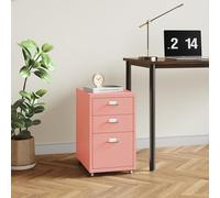[en.casa] Caisson de Bureau Métallique à 3 Tiroirs Meuble de Rangement sur roulettes Casier Organisateur Moderne avec Porte-Étiquettes pour Dossiers Bureau Acier 48 x 28 x 41 cm Rose