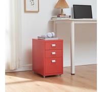 [en.casa] Caisson de Bureau Métallique à 3 Tiroirs Meuble de Rangement sur roulettes Casier Organisateur Moderne avec Porte-Étiquettes pour Dossiers Bureau Acier 48 x 28 x 41 cm Rouge