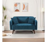 [en.casa] Canapé 2 Places avec 2 Coussins Sofa Rembourré avec Accoudoir Fauteuil Velours Côtelé Capacité de Charge 320 kg 132 x 70 x 80 cm Bleu