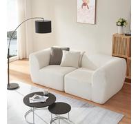 [en.casa] Canapé 2 Places Modulable d'angle Composable Élément Modulaire Siège Module d'Assise Accoudoir Boucles Enfichables Salon Chambre Séjour Élégant Rembourré Polyester Crème 76 x 216 x 108 cm