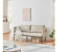 [en.casa] Canapé 2 Places Rembourré Divan Sofa avec Accoudoirs et Poches Housse Amovible Confortable pour Séjour Salon Chambre Capacité 240 kg Bois Métal Polyester Polyuréthane 69 x 158 x 63 cm Beige