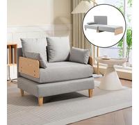 [en.casa] Canapé Convertible 1 Place Fauteuil-Lit Confortable Couchage Supplémentaire pour Invité de Nuit Métal Contreplaqué Hêtre Polyester Polyuréthane 81 x 88 x 68 cm Gris Clair