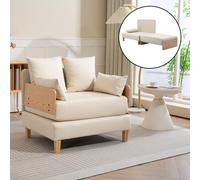 [en.casa] Canapé Convertible 1 Place Fauteuil-Lit Confortable Couchage Supplémentaire pour Invité de Nuit Métal Contreplaqué Hêtre Polyester Polyuréthane 81 x 88 x 68 cm Beige