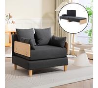 [en.casa] Canapé Convertible 1 Place Fauteuil-Lit Confortable Couchage Supplémentaire pour Invité de Nuit Métal Contreplaqué Hêtre Polyester Polyuréthane 81 x 88 x 68 cm Gris Foncé