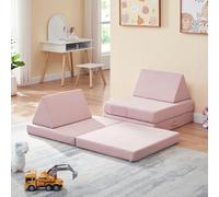 [en.casa] Canapé de Jeu Modulaire de 5 Pièces pour Enfant Chauffeuse Transformable en Lit d'Appoint Confortable Matelas Empilable avec Housse Lavable en Velours Côtelé Mousse 120 x 66 x 46 cm Rose