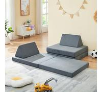 [en.casa] Canapé de Jeu Modulaire de 5 Pièces pour Enfant Chauffeuse Transformable en Lit d'Appoint Confortable Matelas Empilable avec Housse Lavable en Velours Côtelé Mousse 150 x 66 x 46 cm Gris
