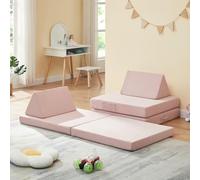 [en.casa] Canapé de Jeu Modulaire de 5 Pièces pour Enfant Chauffeuse Transformable en Lit d'Appoint Confortable Matelas Empilable avec Housse Lavable en Velours Côtelé Mousse 150 x 66 x 46 cm Rose