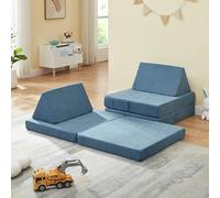 [en.casa] Canapé de Jeu Modulaire de 5 Pièces pour Enfant Chauffeuse Transformable en Lit d'Appoint Confortable Matelas Empilable avec Housse Lavable en Velours Côtelé Mousse 120 x 66 x 46 cm Bleu
