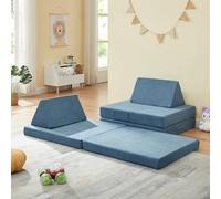 [en.casa] Canapé de Jeu Modulaire de 5 Pièces pour Enfant Chauffeuse Transformable en Lit d'Appoint Confortable Matelas Empilable avec Housse Lavable en Velours Côtelé Mousse 150 x 66 x 46 cm Bleu