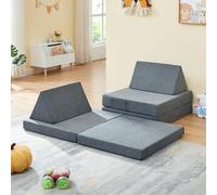 [en.casa] Canapé de Jeu Modulaire de 5 Pièces pour Enfant Chauffeuse Transformable en Lit d'Appoint Confortable Matelas Empilable avec Housse Lavable en Velours Côtelé Mousse 120 x 66 x 46 cm Gris