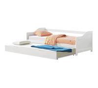 Canapé-lit Convertible pour 2 Personnes Lit Gigogne Canapé Divan Lit d'appoint Structure en Pin Sommier à Lattes en Contreplaqué Blanc 205x190,5x66cm