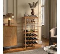 [en.casa] Casier à Vin Fillby pour 16 Bouteilles sur 4 Niveaux Pratiques 100 x 47 x 29 cm Étagère avec Support pour Verres et Compartiment Ouvert Bambou Naturel
