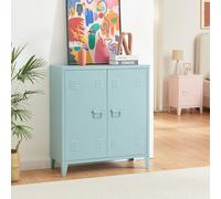 [en.casa] Casier de Bureau Métallique Armoire à 2 Portes Meuble de Rangement pour Bureau Atelier Chambre Acier Laminé à Froid 90 x 80 x 33 cm Gris-Bleu
