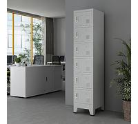 [en.casa] Casier Métallique avec 6 Portes Vérouillables Armoire de Rangement avec Clés et Porte-Étiquette Barre de Penderie Étagère Fentes d'Aération pour Bureau École Acier 180 x 38 x 45 cm Gris