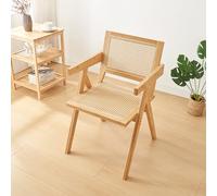 [en.casa] Chaise de Salle à Manger avec Accoudoirs Fauteuil Design Intemporel pour Salon Chambre Bureau Cuisine Bambou Rotin 79 x 50 x 50 cm Naturel