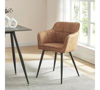 [en.casa] Chaise de Salle à Manger Matelassée avec Accoudoirs Fauteuil de Salon Élégant Siège Rembourré Design Velours Polyester Acier 81 x 57 x 53 cm Marron