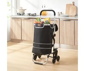 [en.casa] Chariot de Courses Chariot de Transport avec Compartiment Isotherme Pliable Monte-escaliers Sac Amovible Imperméable Aluminium Polyester Oxford 600D 100 x 45 x 36 cm Noir