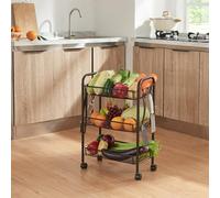 [en.casa] Chariot de Service à 3 Niveaux Desserte à roulettes avec Paniers de Rangement Meuble de Stockage pour Cusine Salle de Bain Bureau Acier 63 x 44 x 26 cm Noir