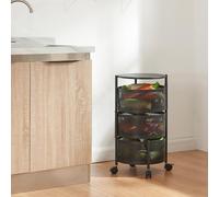 [en.casa] Chariot de Service à 3 Niveaux Desserte sur roulettes avec Paniers Dépliables Meuble de Rangement pour Cusine Salle de Bain Bureau Acier 60 x 33 cm Noir