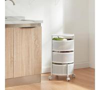 [en.casa] Chariot de Service à 3 Niveaux Desserte sur roulettes avec Paniers Dépliables Meuble de Rangement pour Cusine Salle de Bain Bureau Acier 60 x 33 cm Blanc