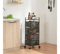 [en.casa] Chariot de Service à 4 Niveaux Desserte à roulettes avec Paniers Dépliables Meuble de Rangement pour Cusine Salle de Bain Bureau Acier 80 x 27 x 27 cm Noir