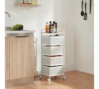 [en.casa] Chariot de Service à 4 Niveaux Desserte à roulettes avec Paniers Dépliables Meuble de Rangement pour Cusine Salle de Bain Bureau Acier 80 x 27 x 27 cm Blanc