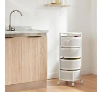 [en.casa] Chariot de Service à 4 Niveaux Desserte sur roulettes avec Paniers Dépliables Meuble de Rangement pour Cusine Salle de Bain Bureau Acier 75 x 33 cm Blanc