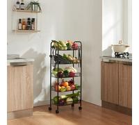 [en.casa] Chariot de Service à 5 Niveaux Desserte à roulettes avec Paniers de Rangement Meuble de Stockage pour Cusine Salle de Bain Bureau Acier 103 x 44 x 26 cm Noir